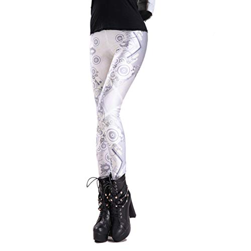 Rubberfashion Glanz Leggins Damen - Animal Print Leggings Geometrie Muster - Outfit 80er Jahre für Frauen und Mädchen Perle Weiss S/M von Rubberfashion