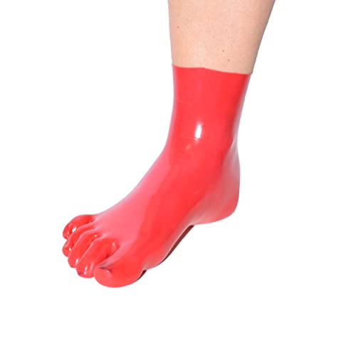 Rubberfashion Latex Zehen Socken kurz - Zehensocken knöchel lang - Latex Strümpfe für Damen und Herren rot 0.4mm L von Rubberfashion