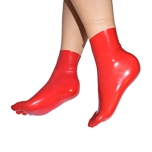 Rubberfashion Latex Zehen Socken kurz - extra dicke -Zehensocken knöchel lang - Latex Strümpfe für Damen und Herren rot 0.8mm S von Rubberfashion