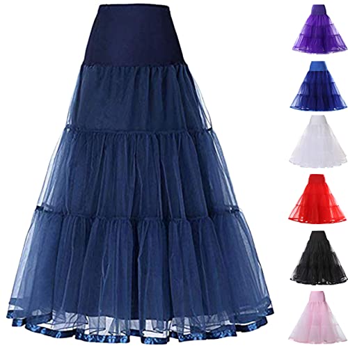 Rubehoow Damen A-Linie Petticoat, knöchellang, elastische Taille, halber Unterrock, Lange Krinoline für Abschlussball, Hochzeitskleid (Marineblau, L/XL) von Rubehoow