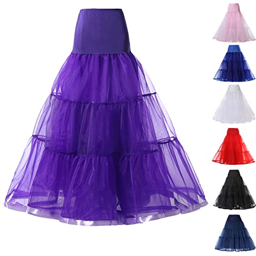 Rubehoow Damen A-Linie Petticoat, Knöchellänge, elastische Taille, halber Unterrock, Lange Krinoline für Abschlussball, Hochzeitskleid (Lila, L/XL) von Rubehoow