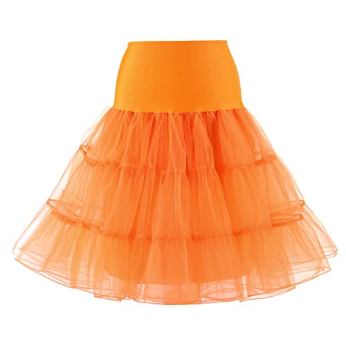 Rubehoow Damen Knielang Petticoats Übergröße Cocktail Petticoat Slips Krinoline Unterrock für Abschlussball Abendkleid (Orange, M) von Rubehoow