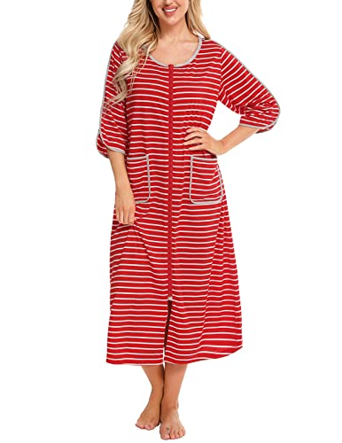 Rubehoow Damen Nursing – Delivery – Labor Nightdress Half Sleeve Maternity Nightgown with Zipper (Dunkelrot,2XL) von Rubehoow