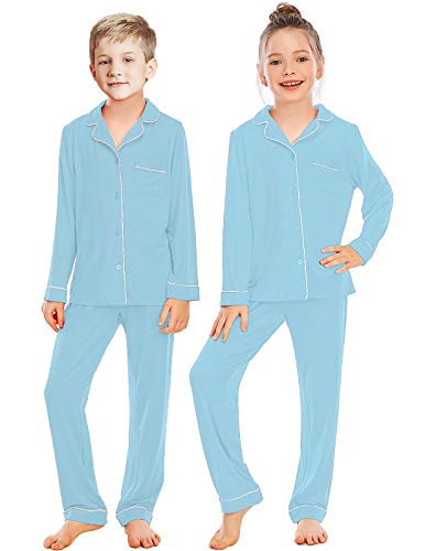 Rubehoow Kinder Jungen Mädchen Gemütliches 2-teiliges Pyjama-Set Langarm-Button-Down-Nachtwäsche mit elastischem Bund Größe 14 von Rubehoow