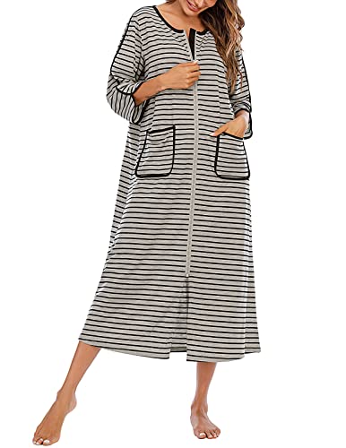 Rubehoow Plus Size Nachthemd Robe Damen Lässiges Nachthemd O-Ausschnitt Halbarm Loungewear mit Reißverschluss (Grau,XL) von Rubehoow