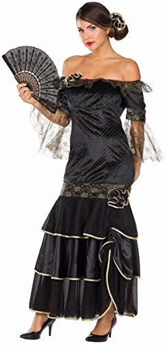 Rubie's 13461-40 Damen Kostüm Flamenco Spanierin Tänzerin Kleid latein Ballkleid Fasching (40), Schwarz, Gold von RUBIE'S