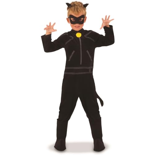 Rubie's Offizielles Kostüm Cat Noir, Miraculous Ladybug, mit Augenmaske, für Kinder, Superheld, Kindergröße L, 7-8 Jahre von Rubie's