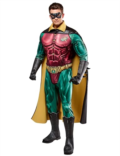 Rubies Herren DC Comics Batman Forever Deluxe Robin Kostüm Overall mit Umhang und Augenmaske, wie abgebildet, X-Large von Rubie's
