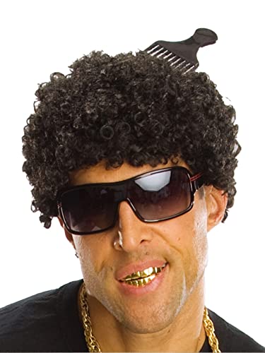 Tight Curly Rapper Adult Afro Costume Wig - Black von Rubie's