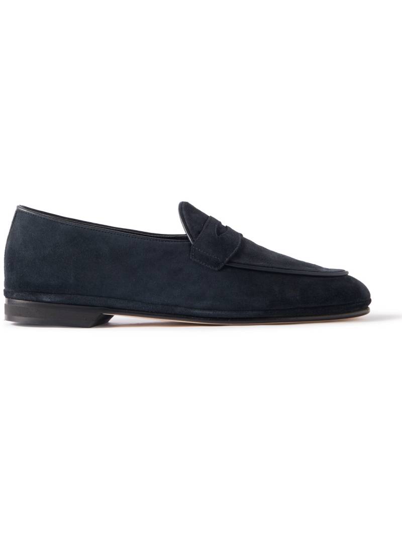 Rubinacci - Leather-Trimmed Suede Penny Loafers - Men - Blue - EU 41 von Rubinacci