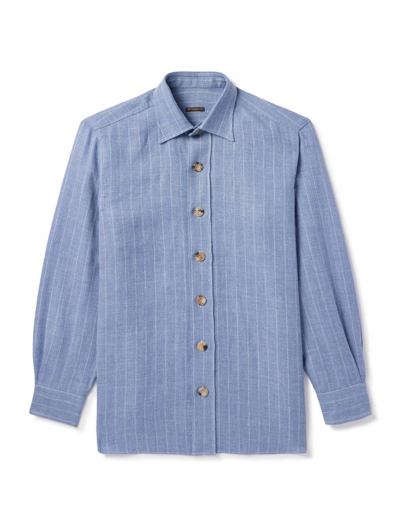 Rubinacci - Striped Linen and Wool-Blend Overshirt - Men - Blue - XXL von Rubinacci