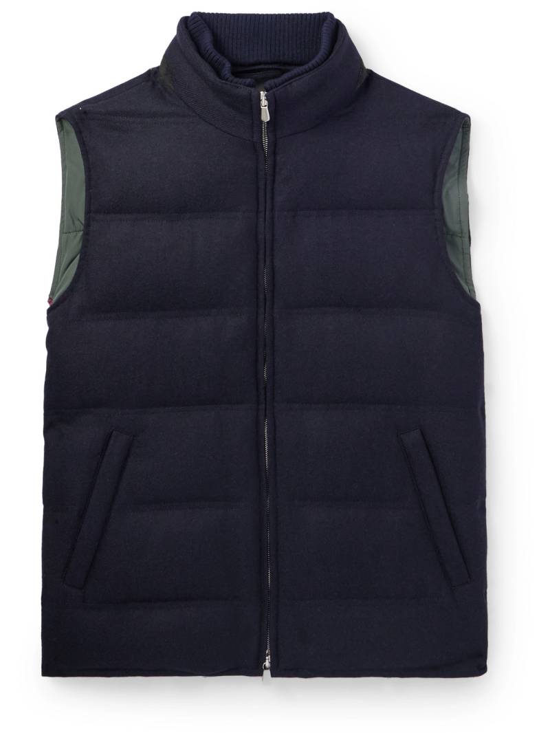 Rubinacci - Suede-Trimmed Quilted Wool and Cashmere-Blend Down Gilet - Men - Blue - IT 54 von Rubinacci