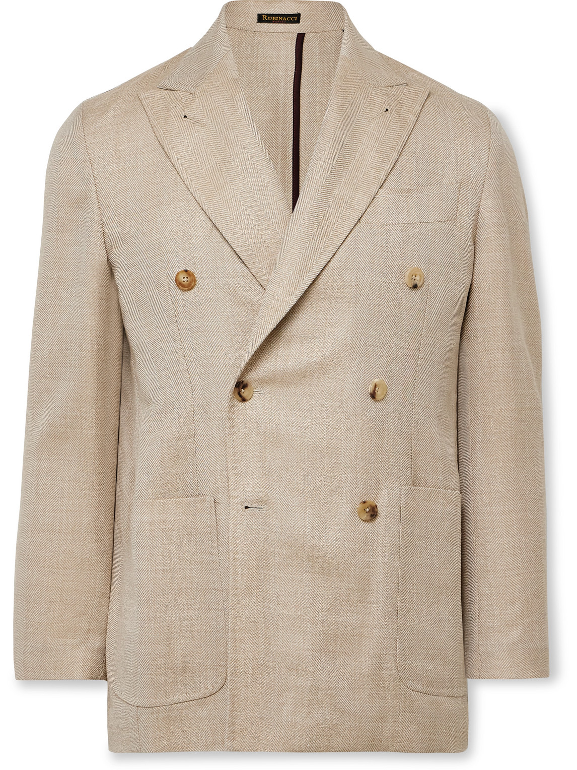 Rubinacci - Unstructured Double-Breasted Herringbone Virgin Wool, Silk and Linen-Blend Blazer - Men - Neutrals - IT 50 von Rubinacci