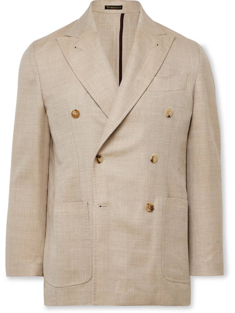 Rubinacci - Unstructured Double-Breasted Herringbone Virgin Wool, Silk and Linen-Blend Blazer - Men - Neutrals - IT 50 von Rubinacci