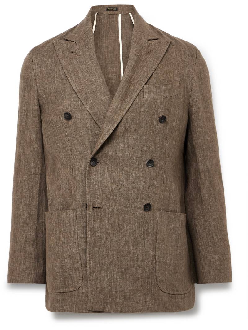 Rubinacci - Unstructured Double-Breasted Linen Suit Jacket - Men - Brown - IT 48 von Rubinacci