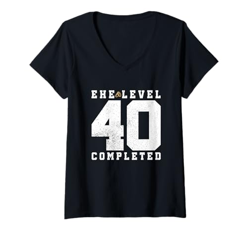 Damen Ehe Level 40 Completed 40. Hochzeitstag Party Rubinhochzeit T-Shirt mit V-Ausschnitt von Rubinhochzeit Geschenk & 40. Hochzeitstag Party