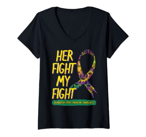 Damen Her Fight Is My Fight Rubinstein - Taybi Syndrom Awareness T-Shirt mit V-Ausschnitt Damen Her Fight Is My Fight Rubinstein - Taybi Syndrom Awareness T-Shirt mit V-Ausschnitt von Rubinstein–Taybi Syndrome Awareness