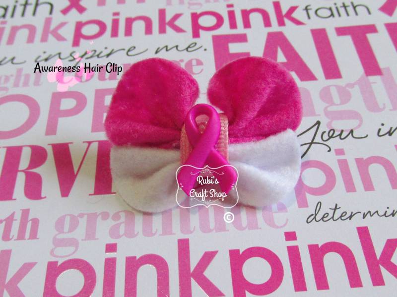 Bewusstsein Haar Schleife-Think Pink Schleife-Brust Krebs Clip Accessoire-Filz Bogen-Rosa Und Weißen - Baby, Kleinkind, Mädchen Haarspange von RubisCraftShop