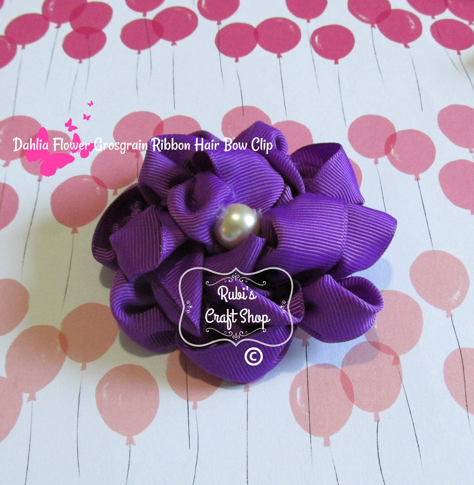 Dahlie Blume Haar Clip Grosgrain Band 1, 5' Accessoire-stirnband-Weihnachten Geschenk-Kanzashi Clip-Girls Clip-Frauen Clip-Baby Clip von RubisCraftShop