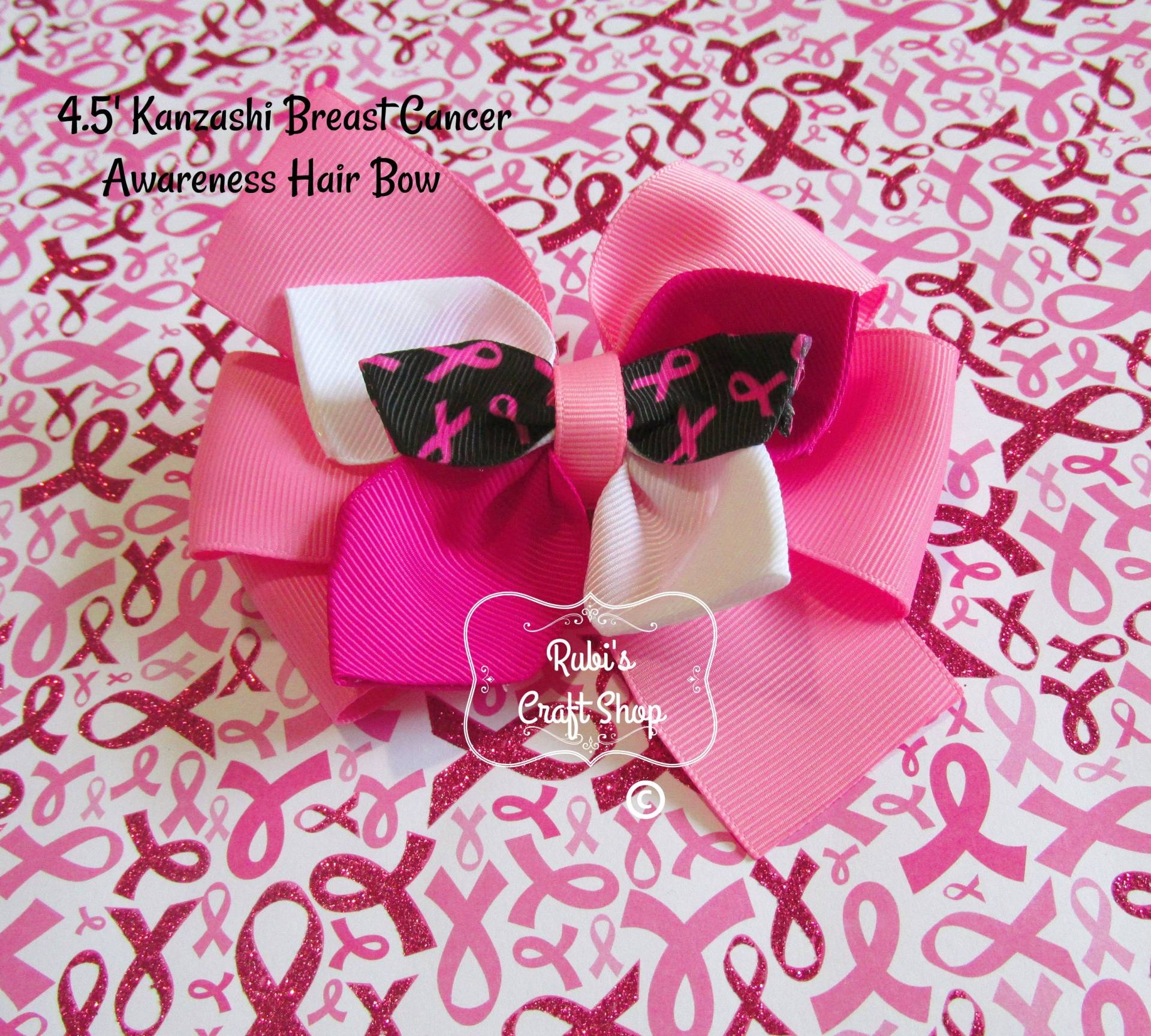 Kanzashi Brust Krebs Dreifach Bewusstsein Haar Schleife Clip-Krebs Bewusstsein-Krebs Überlebende Rosa Band Bogen-Think Pink-Kampf Wie Ein Mädchen von RubisCraftShop