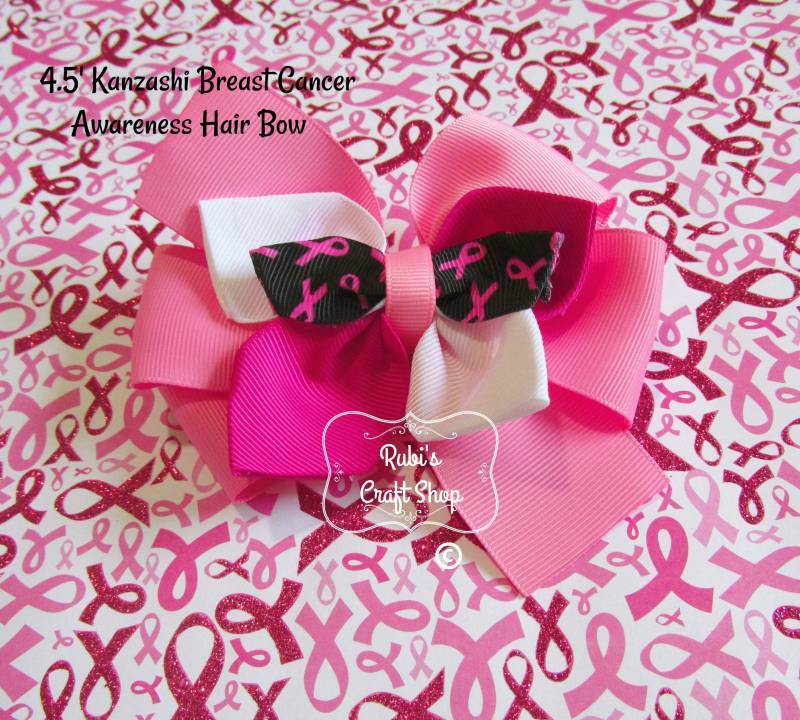 Kanzashi Brust Krebs Dreifach Bewusstsein Haar Schleife Clip-Krebs Bewusstsein-Krebs Überlebende Rosa Band Bogen-Think Pink-Kampf Wie Ein Mädchen von RubisCraftShop