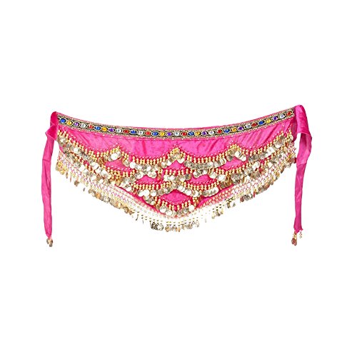 Rubruan Bauchtanz Hüfttuch Frottee Tanzgürtel – Tanz Kostüm Tanzrock 328 Münzen Pailletten Hüftschal für Damen Mädchen (DE/NL/SE/PL, Alphanumerisch, Einheitsgröße, Regular, Regular, Rosarot) von Rubruan