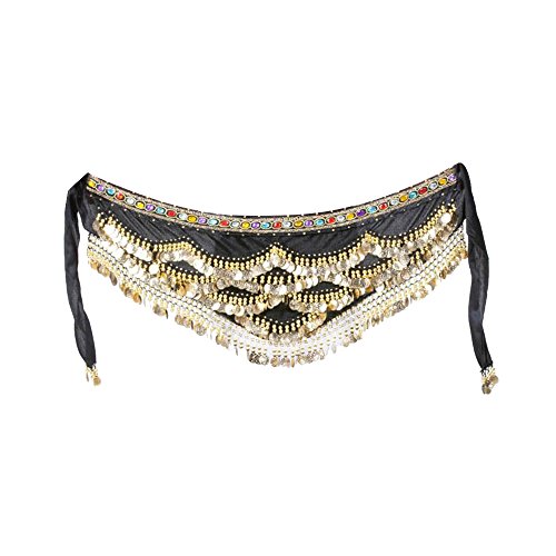 Rubruan Bauchtanz Hüfttuch Frottee Tanzgürtel – Tanz Kostüm Tanzrock 328 Münzen Pailletten Hüftschal für Damen Mädchen (DE/NL/SE/PL, Alphanumerisch, Einheitsgröße, Regular, Regular, Schwarz) von Rubruan