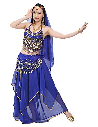 Rubruan Belly Queen Tanz Kostüm Bauchtanz Kleid - Orientalischer Tanz Arabisch Sexy Professionelle Farbenreiche Kleidung Set Outfit für Tänzerin Damen - Chiffon - 5 Stück von Rubruan