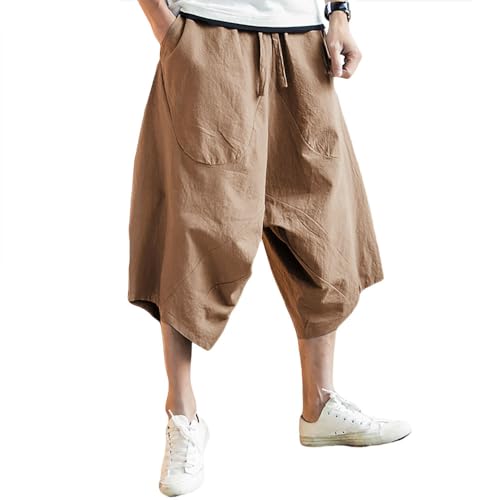 Rubruan Caprihose Harem Ballonhose Pluderhose - Weite Beine Ausgeleiert Palazzons Knickerbocker Yoga 3/4 Hose Zigeuner Aladin Freizeit Kleidung für Damen Herren - Baumwolle von Rubruan