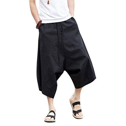 Rubruan Caprihose Harem Ballonhose Pluderhose - Weite Beine Ausgeleiert Palazzons Knickerbocker Yoga 3/4 Hose Zigeuner Aladin Freizeit Kleidung für Damen Herren - Baumwolle von Rubruan