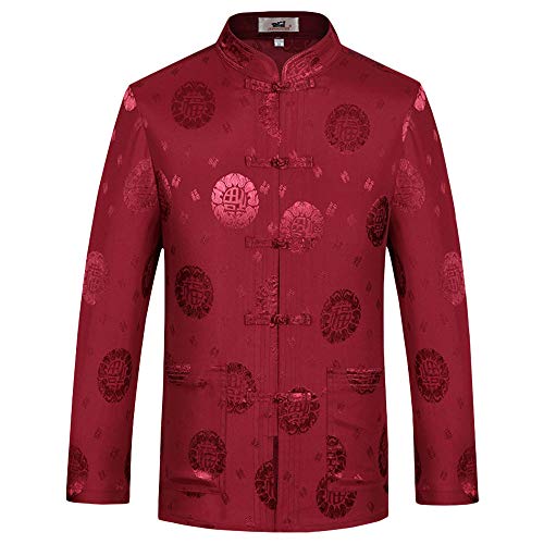 Rubruan Chinesische Herren Jacke Tang-Stil - Traditionelle Tangzhuang Kostüme Jacket Kleidung Kampfkunst Kung Fu Tai Chi Lange Ärmel Oberhemd Outfit Uniform für Männer - Brokat von Rubruan