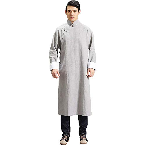Rubruan Chinesische Herren Robe Mantel - Traditionelle Tangzhuang Freizeitkleidung Talar Gewand Kostüm Retro Lange Ärmel Stehkragen Frühling Herbst Kleidung für Männer - Leinen von Rubruan