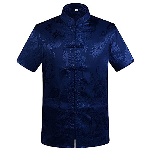 Rubruan Chinesische Kleidung Drachen Hemd - Traditionelle Tangzhuang Kostüme Kampfkunst Kung Fu Tai Chi Qigong Kurzarm Stehkragen Uniform Jacke für Männer von Rubruan