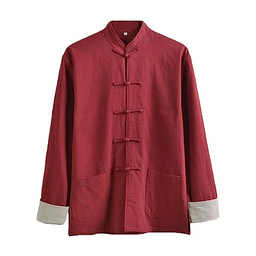 Rubruan Chinesische Kung Fu Kleidung Uniform - Traditionelle Kampfkunst Tai Chi Qigong Wing Chun Shaolin Taekwondo Lange Ärmel Training Bekleidung Oberhemd für Männer aus Leinen von Rubruan