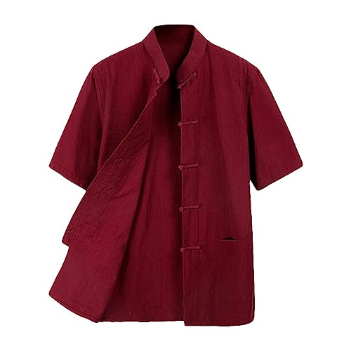 Rubruan Chinesische Tangzhuang Herren Hemden - China Kostüm Kampfkunst Kung Fu Tai Chi Wushu Outfit Uniform Kurzärmelige Oberbekleidung Jacke 100% Baumwolle Sommerkleidung für Männer von Rubruan