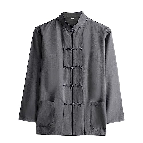 Rubruan Chinesisches Shirt Herren Hemd - Traditionelle Kampfkunst Kung Fu Tai Chi Wushu Tang Stil Langärmelig Jacke Training Uniform Freizeithemd Kleidung - Baumwolle (L, Dunkelgrau) von Rubruan