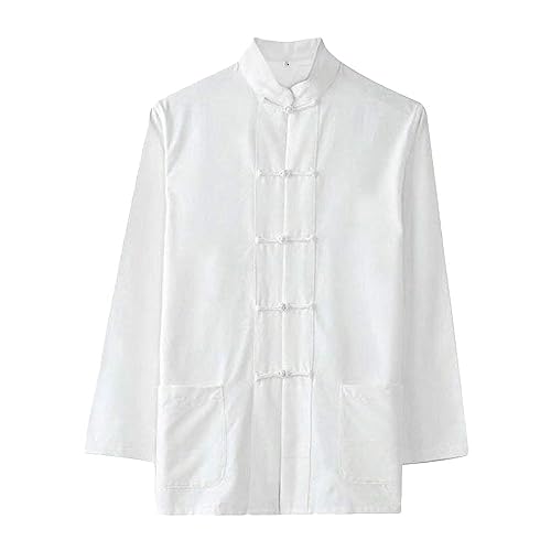 Rubruan Chinesisches Shirt Herren Hemd - Traditionelle Kampfkunst Kung Fu Tai Chi Wushu Tang Stil Langärmelig Jacke Training Uniform Freizeithemd Kleidung - Baumwolle (XXL, Weiß) von Rubruan