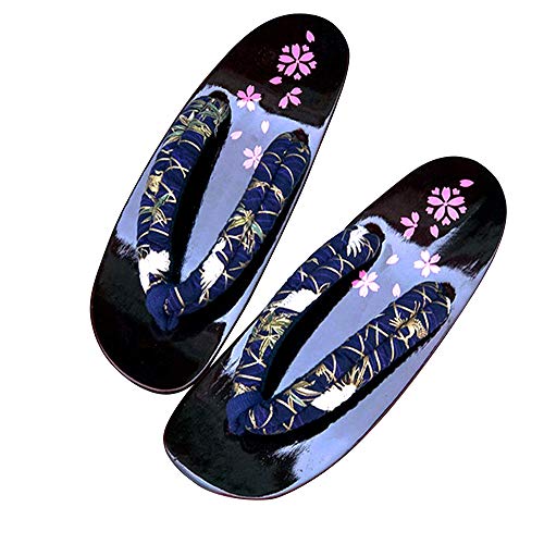 Rubruan Damen Sandalen Pantoffel Sommerschuhe - Traditionelle Japanische Holzschuhe Geta Kimono Kirschblüte Sakura Musterdruck rutschfest Poliert Flip-Flops Cosplay Clogs von Rubruan