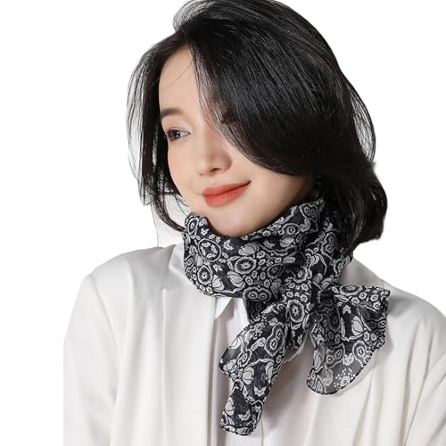 Rubruan Damen Seidenschal Sommer Halstuch – Chinesische Luxuriöse 100% Echte Maulbeerseide Naturfaser Seidentuch Frühling Herbst Leichte Schals Sonnenschutz Kopftuch – 180 x 30 cm (Schwarz2) von Rubruan
