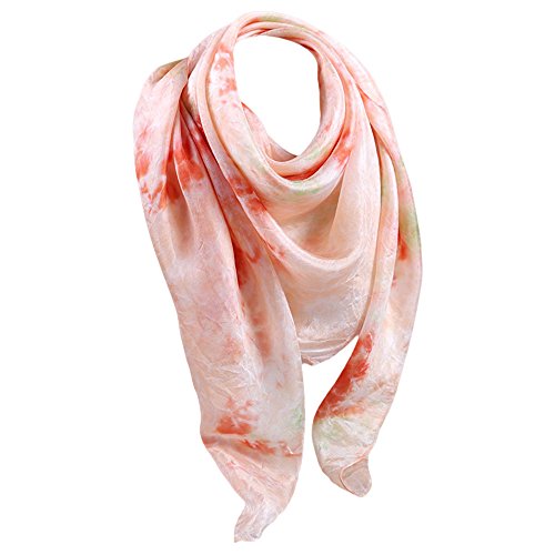 Rubruan Damen Seidentuch Halstuch Seidenschal – Chinesische Luxuriöse 100% Echte Maulbeerseide Naturfaser Handarbeit Färbung Tie-Dye Batik Vierecktuch Kopftuch – 90 x 90 cm (Orange&Rosa) von Rubruan