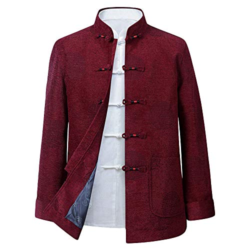 Rubruan Frühling Herbst Herren Jacke – Traditionelle Chinesische Tangzhuang Kleidung Langärmelige Gewirkte Warme Uniform Festtagskleidung für Männer zu Geburtstag Bankett Hochzeit - Cord von Rubruan