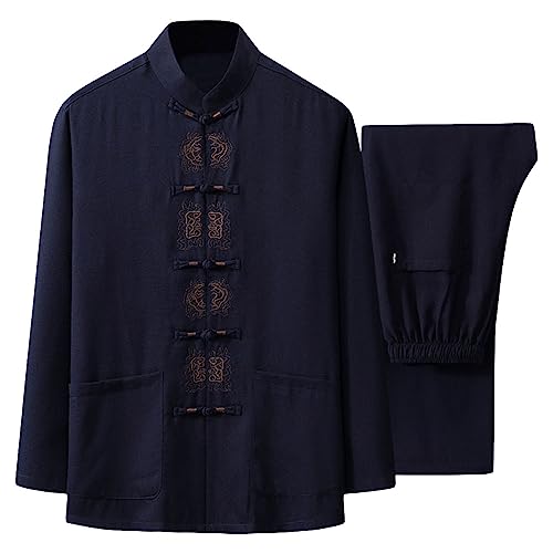 Rubruan Herren Kungfu Tang Anzug - Traditionelle Chinesische Kampfkunst Taichi Shaolin Wushu Qigong Langärmelig Gestickt Training Freizeit Kleidung Uniform Jacke Hose - Baumwolle Leinen von Rubruan