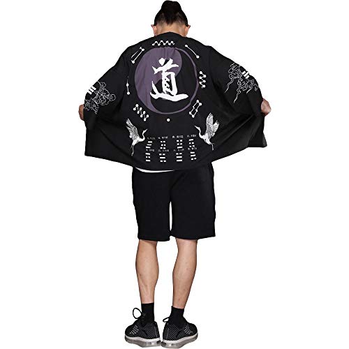 Rubruan Herren Sommer Kimono Cardigan – Traditionelle Japanische Kleidung Haori Kostüm Taoistische Robe Langarm Jacke Chinesischer Stil Umhang Nachthemd Bademantel Nachtwäsche von Rubruan