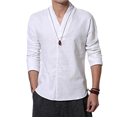 Rubruan Herren T-Shirt Retro Hemd - Tradionelle Chinesische Kleidung Kampfkunst Kung Fu Wing Chun Vintage V-Kragen Uniform von Rubruan
