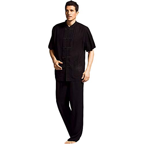 Rubruan Herren Tang-Anzug Sommer Uniform - Traditionelle Chinesische Bestickte Kleidung Kampfkunst Kung Fu Tai Chi Trainingsanzug Kurzarmhemd Hose Stehkragen Freizeitkleidung von Rubruan