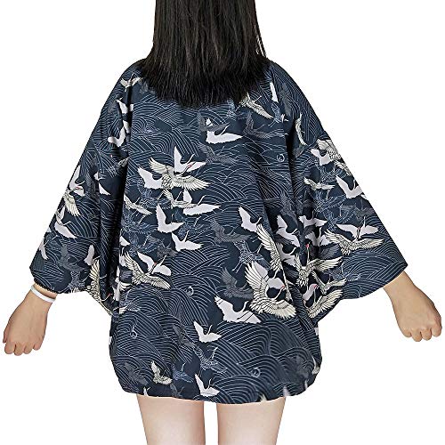 Rubruan Japanische Kimonos Damen Kleidung - Traditionelle Haori Kostüme Robe Tokio Harajuku Drachen Kraniche Muster Antike Jacke Nachthemd Bademantel Nachtwäsche von Rubruan