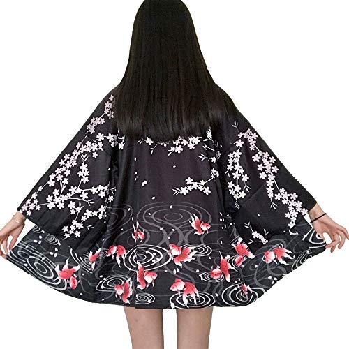 Rubruan Japanische Kimonos Damen Kleidung - Traditionelle Haori Kostüme Robe Tokio Harajuku Drachen Kraniche Muster Antike Jacke Nachthemd Bademantel Nachtwäsche von Rubruan