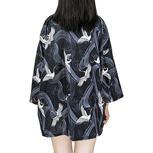 Rubruan Japanische Kimonos Damen Kleidung - Traditionelle Haori Kostüme Robe Tokio Harajuku Drachen Kraniche Muster Antike Jacke Nachthemd Bademantel Nachtwäsche von Rubruan