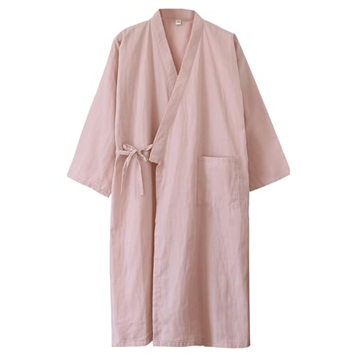 Rubruan Japanischer Kimono Nachthemd Bademantel – 100% Baumwolle Hauskleid Pyjama Yukata Schlafanzug Frühling Sommer Saunamantel Robe Einfarbige Nachtwäsche für Damen Mädchen von Rubruan