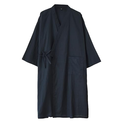 Rubruan Japanischer Kimono Nachthemd Bademantel – 100% Baumwolle Hauskleid Pyjama Yukata Schlafanzug Frühling Sommer Saunamantel Robe Einfarbige Nachtwäsche für Herren Jungen von Rubruan